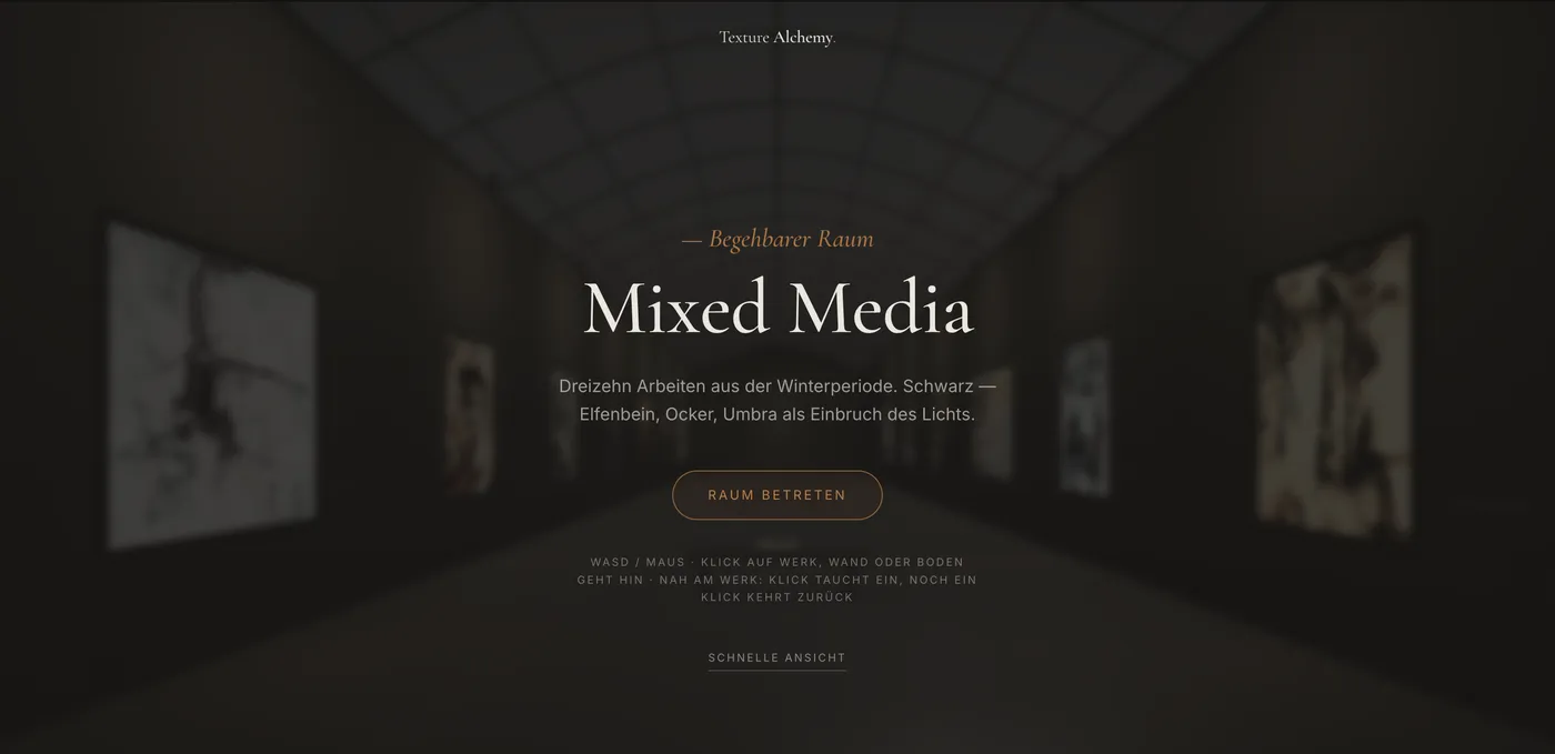 Echter Galerie-Eingang — Raum betreten, Steuerung im Browser, ohne Installation