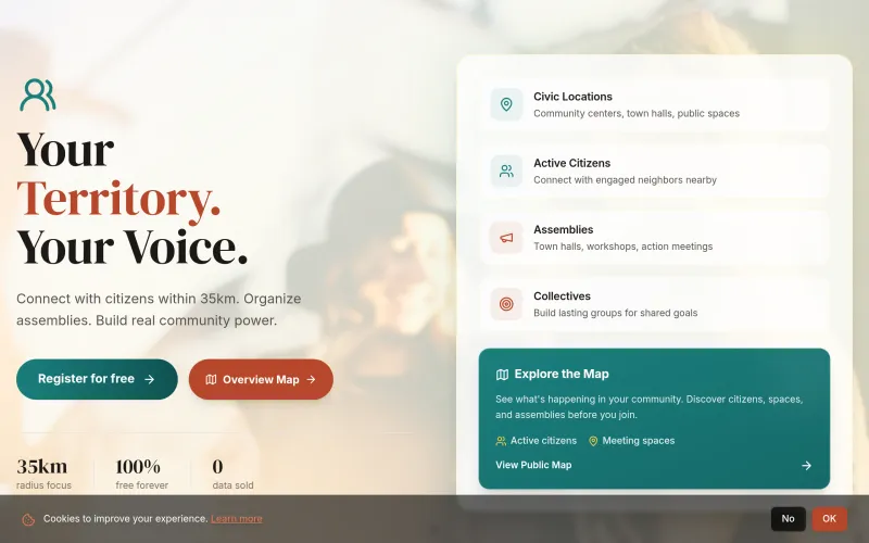 Aperçu de l'app Civic — assemblées citoyennes, coordination locale et démocratie participative