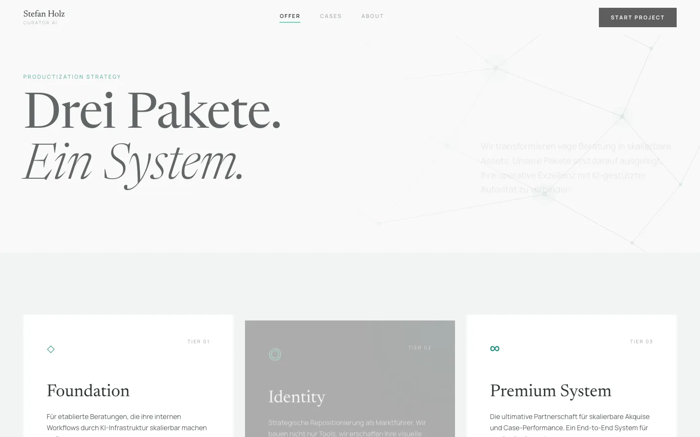 Aperçu du site Stefan Holz — Curator AI, productization strategy