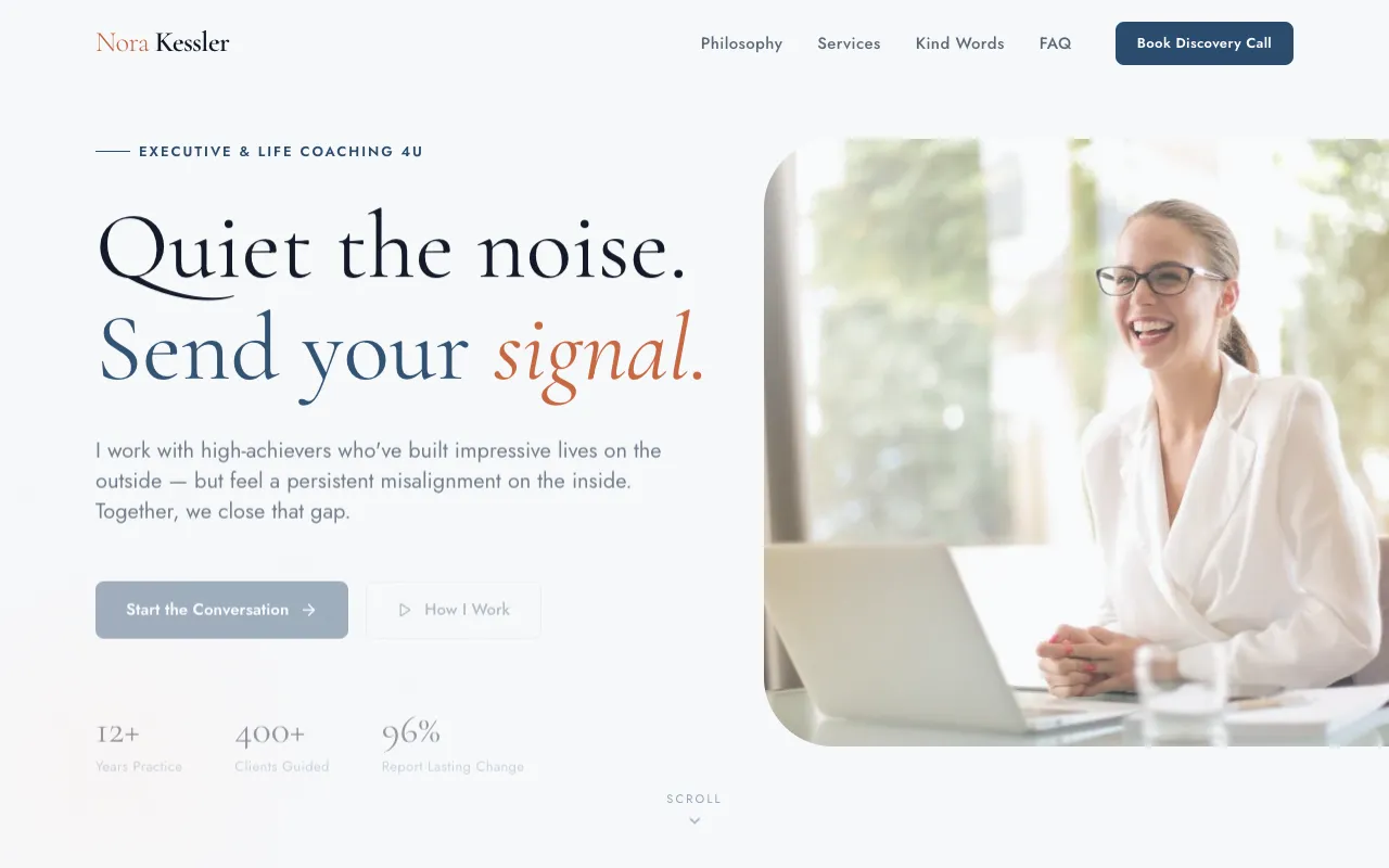 Executive Life Coaching — Website für Nora Kessler, Clarity Coach für Führungskräfte