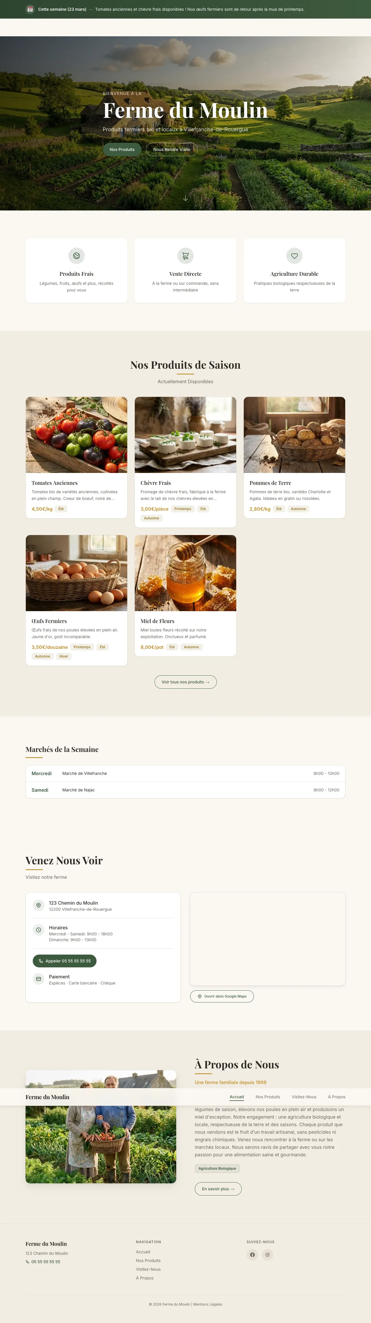 Aperçu du site Ferme du Moulin — produits fermiers bio et locaux